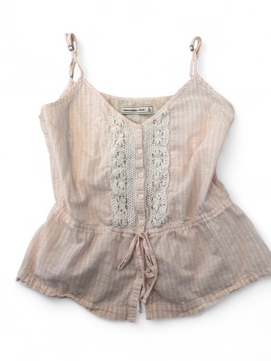 Abercrombie & Fitch Tops - Abercrombie & Fitch Blush-Tan Striped Lace-Trim Peplum Cami